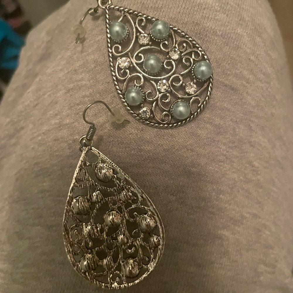 Intricate Silver and Blue Filigree Earrings